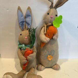Easter Bunnies W/Carrots 15" + 18” Burlap Tall Weighted Bottom Standing